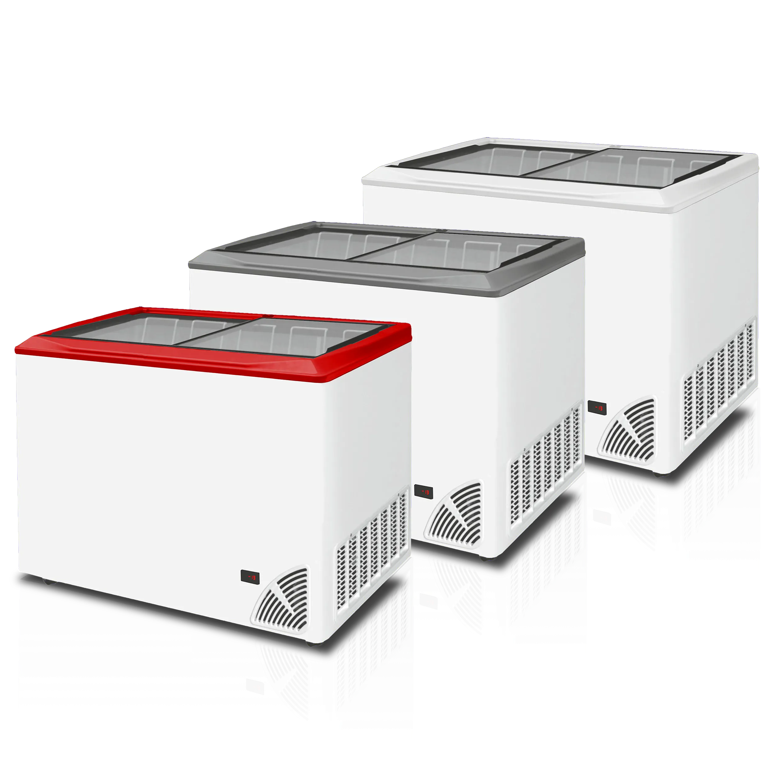 BYFAL ARO prosklené pultové mrazáky 3 barevné lemy